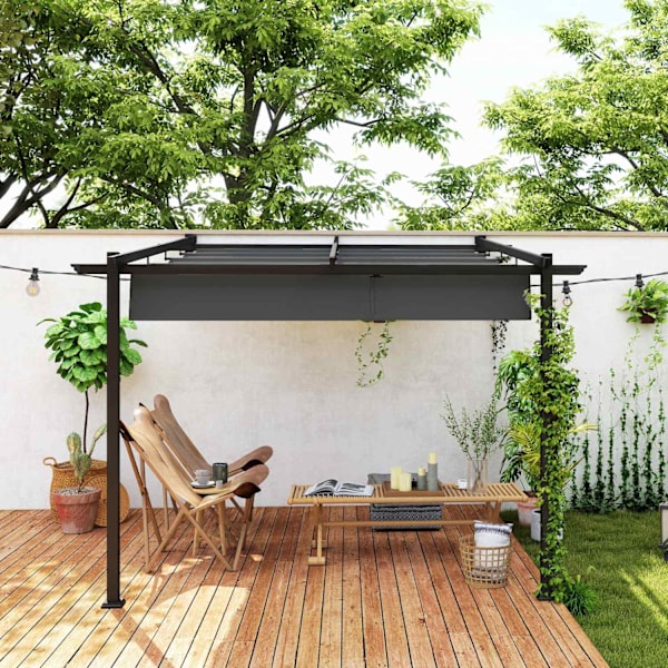 Rootz 3x3m Gazebo Pergola - vindtæt gårdhave baldakin - justerbart tag - UV -beskyttelse - 297 cm x 297 cm x 200/230 cm - Grå