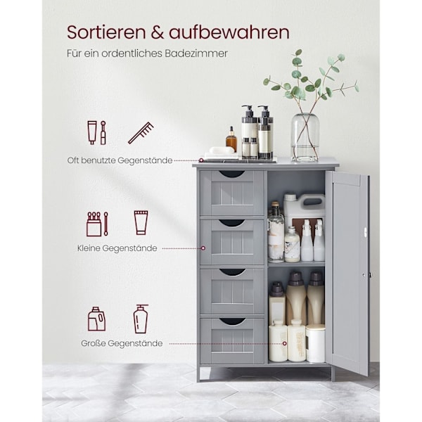 Rootz Mystical Grey Badeværelsesskab - Opbevaringsenhed - Organizer - MDF-materiale - 30 cm x 55 cm x 82 cm - Letvægts - Robust - Nem montering