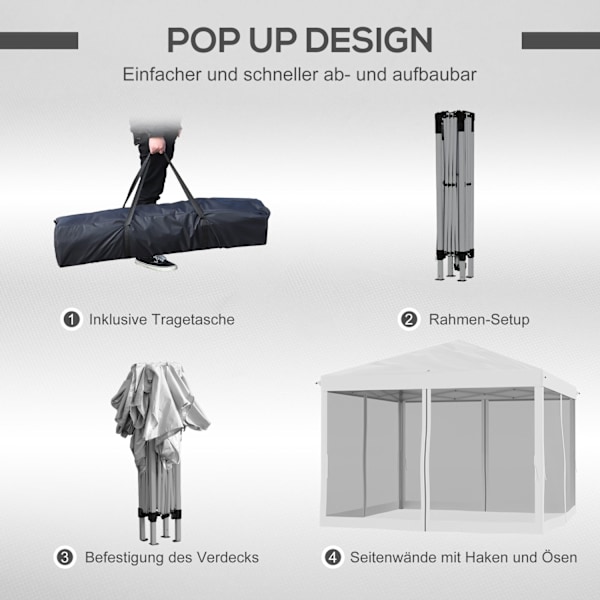 Rootz Folding Pavilion Telt - Foldetelt - Garden Pavilion - Vandafvisende tag - 2,96 m x 2,96 m x 2,65 m