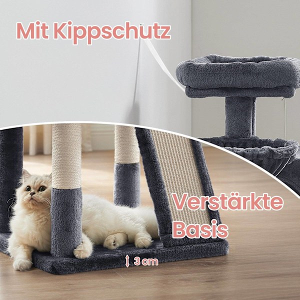 Rootz Cat Tower - Scratching Post - Cat Tree - Mysiga hålrum - 48 x 48 x 96 cm - Smoke Grey
