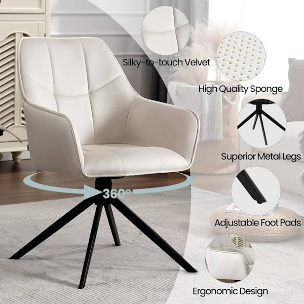 Rootz Swivel Dining Chairs Set - Moderna stolar - Vadderad sammet - Ergonomisk design - 58cm x 86cm x 63,5cm