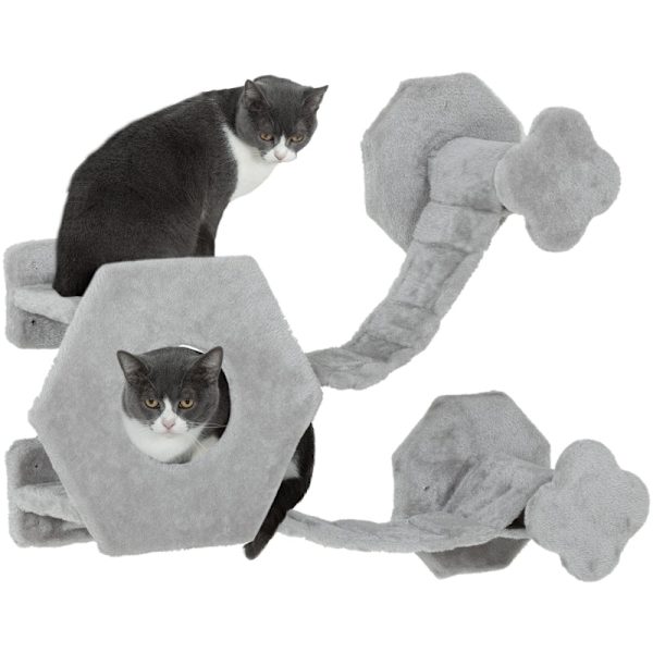 Rootz Cat Klättervägg - Cat Paradise - Väggmonterat kattträd - Platssparande - Mjuk plysch - Spånskivakonstruktion - Ljusgrå - 154cm x 30cm x 38cm