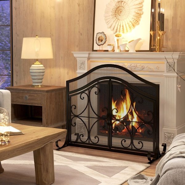 Rootz Elegant eldstadsskyddsgaller - valvdesign - gnistskydd - dubbla dörrar - pulverlackerat stål - 105 cm x 40 cm x 80,5 cm