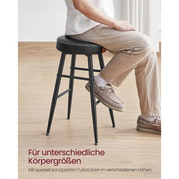 Rootz 2-delade Barstolar - Kökspallar - Counter Height Stolar - Stålstomme - Högelastiskt skum - PU syntetiskt läder - Plywood - Basic Black - 49,5 cm