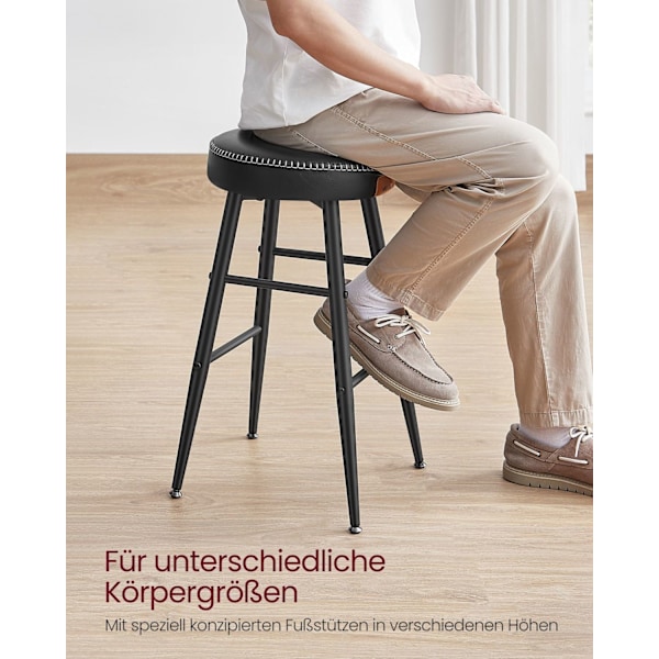 Rootz 2-delt sæt barstole - Køkkenstole - Stole i kontrahøjde - Stålstel - Højelastisk skum - PU syntetisk læder - Krydsfiner - Basic Black - 49,5 cm