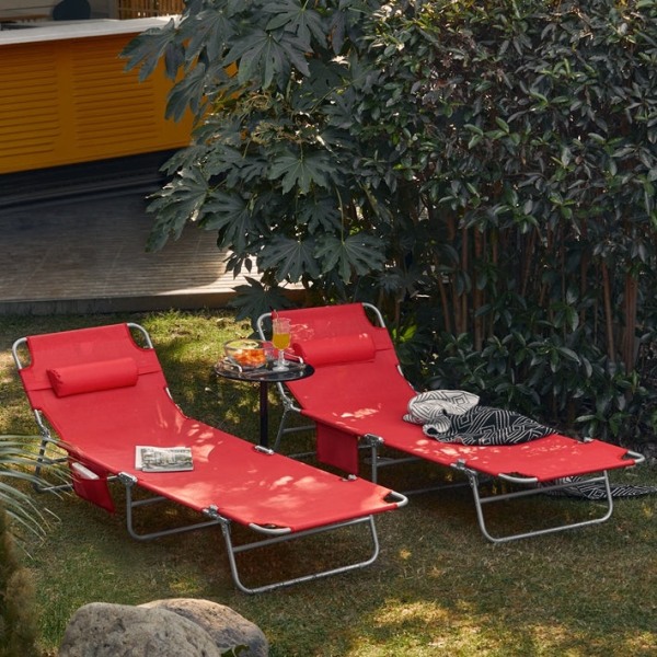Rootz Justerbar Strandseng - Haveseng - Sammenklappelig liggestol - Åndbart stof - Aftagelig pude - Sidelomme - Hurtig fold design - 195 cm x 58 cm x