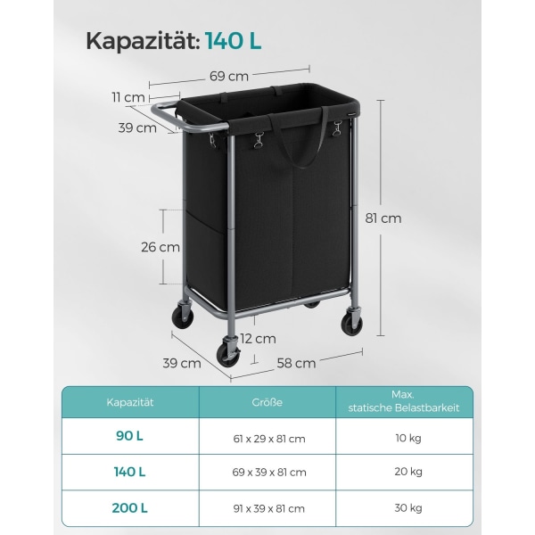 Rootz vasketøjskurv på hjul - Rullekurv - Bærbar opbevaringsbeho