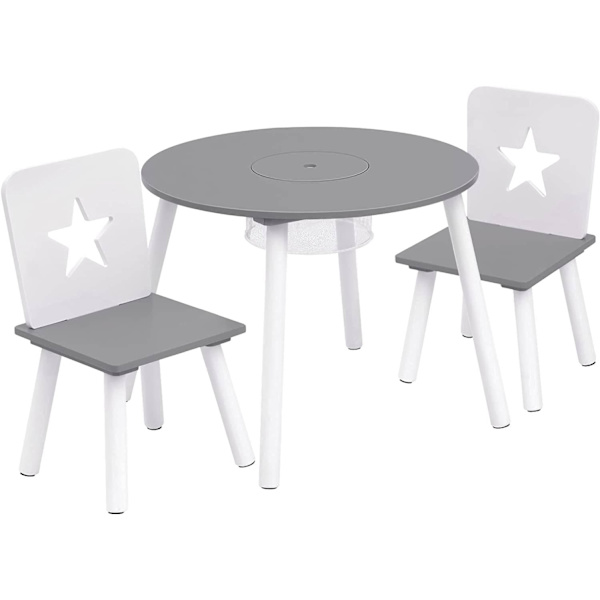 Rootz Børnesædegruppe - Stjernemønstret bord og stole - Børnemøbelsæt med opbevaring - Engagerende design - Sikkert og holdbart - MDF og fyrretræ - Bo