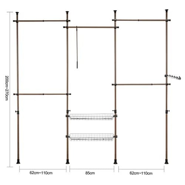 Rootz justerbar garderob Organizer Kläder Hyllsystem-Hängskena-Teleskopiska förvaringshyllor