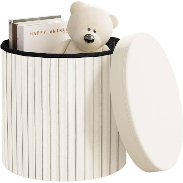 Rootz Säilytysjakkara - Ottomaanit - Rakkaus - Pehmeä ja kestävä - 38cm x 36cm - Kermanharmaa - 30L Tilavuus - E1 MDF-kehys - Samettipäällinen