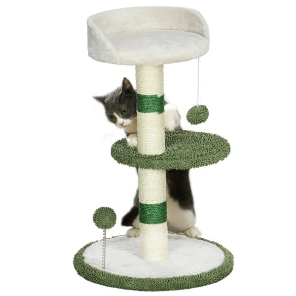 Rootz Skrapstolpe - Kattträd - Kattgrotta - 1 Kattgrotta - 1 Liggyta - Grön + Vit - 40 cm x 40 cm x 64 cm