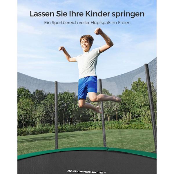 Rootz 366cm Trampolin - Havetrampolin - Udendørs Trampolin - Galvaniseret stålramme - Sikkerhedsnet - EPE skumpolstring - 366cm x 90cm - Sort-grøn