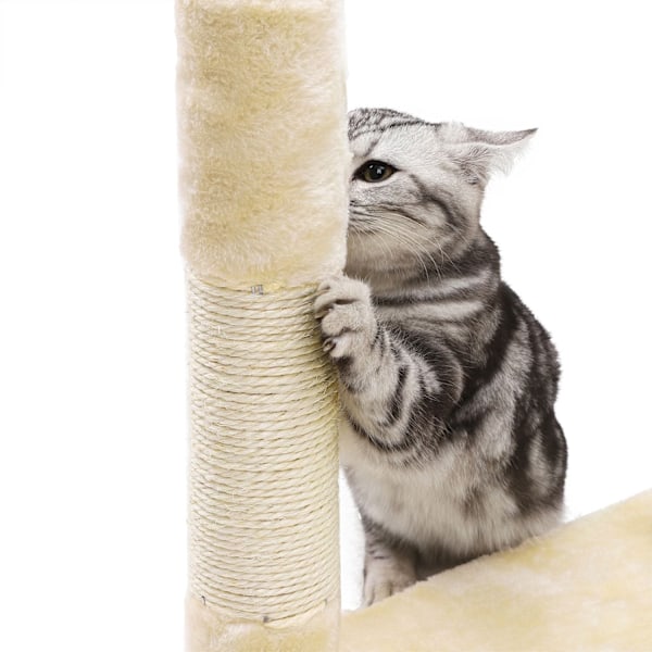 Rootz 138 cm Cat Scratching Post - Scratcher Tree - Feline Tower - Beige - 55cm x 40cm x 138cm
