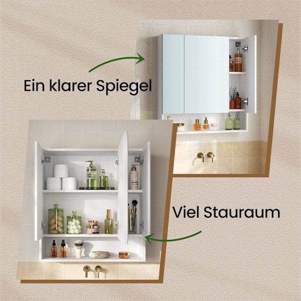 Rootz badeværelse skab - spejlkabinet - 3 -dørs badeværelse opbevaring - pladsbesparelse - 16,5 cm x 70 cm x 75 cm
