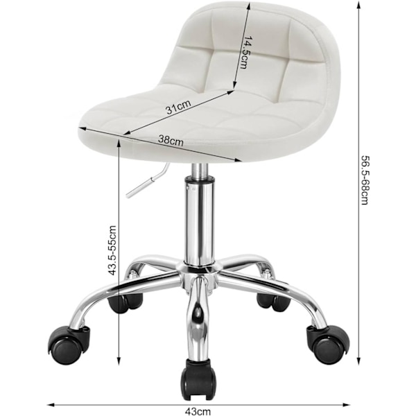 Rootz Velvet Office Pall - Justerbar skrivbordsstol - Vridbar sits - Bekväm, Ergonomisk, Hållbar - 56,5 cm-68 cm x 38 cm x 31 cm