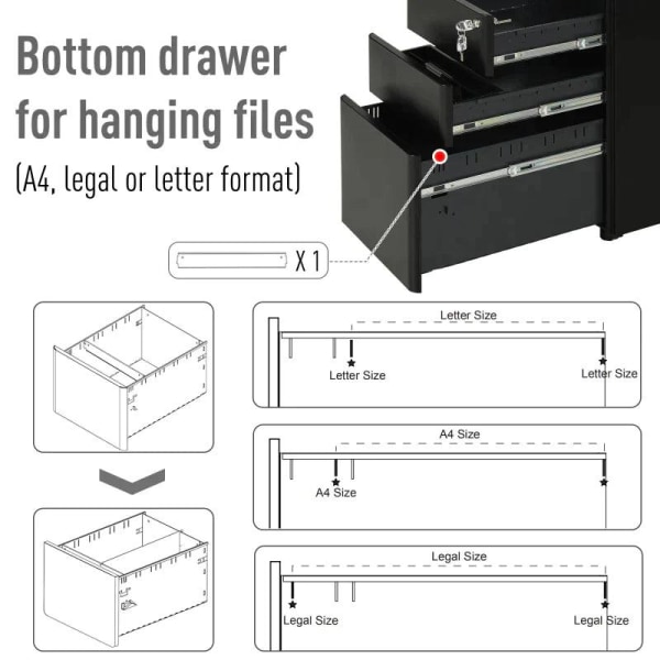 Rootz Arkivskab - Rullebeholder - Kontorbeholder - 3 skuffer - Stål Metal - Hjem - Kontor - Sort