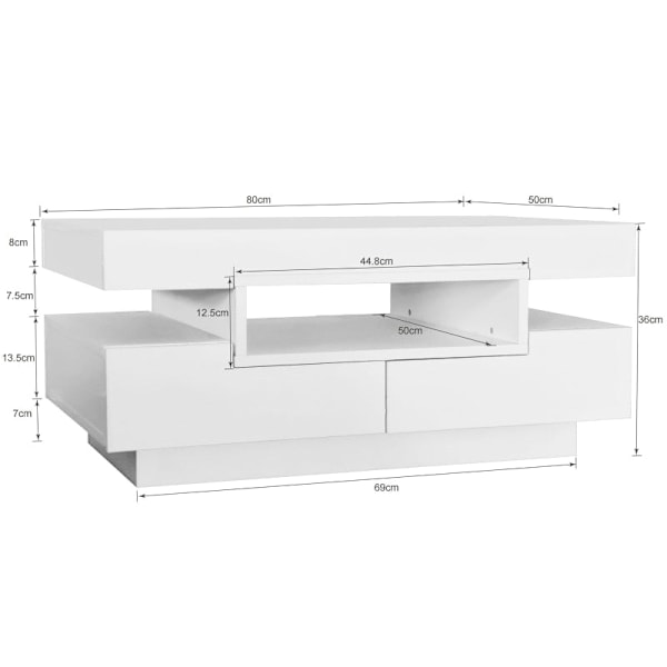 Rootz Soffbord - Vardagsrumsbord - LED-bord - Högglans lyxlook - 80L x 50W x 36H cm