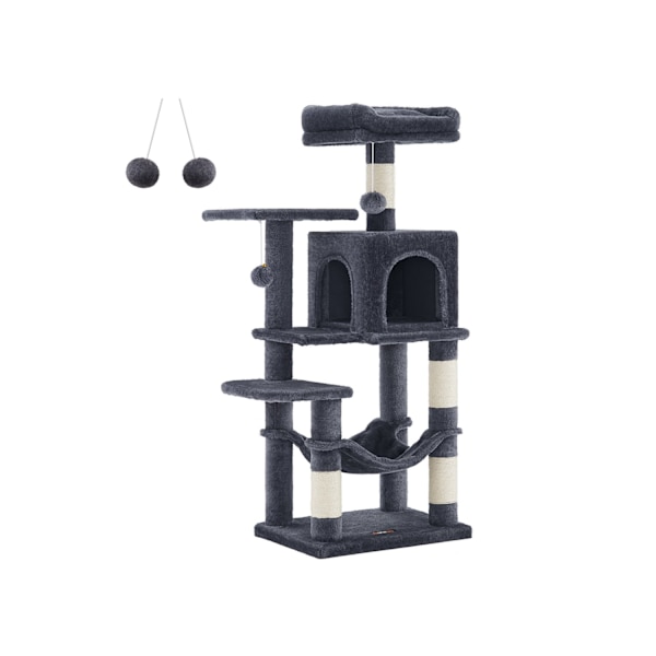 Rootz Cat-kradsestolpe - Kitty Tower - Kattetræ - Spånpladeplys - Sisal - 45 cm x 35 cm x 112 cm - Røggrå - Ideel til 4 katte - 40 kg Kapacitet