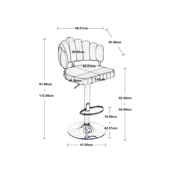 Rootz Retro baarituolisarja - Velvet-tasoistuin - Säädettävät tuolit - Ergonominen mukavuus - 48cm x 45,5cm x 92-114cm