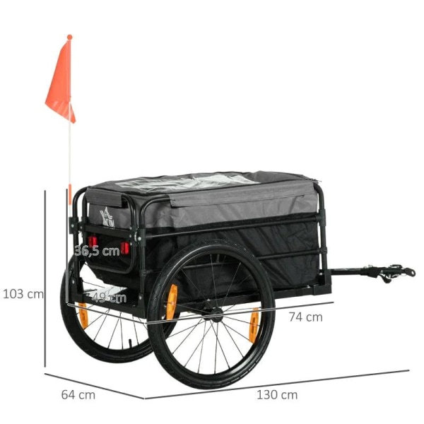 Rootz Cargo Trailer - Pyörän perävaunu - Käsikärry - Teräs - Musta + Harmaa - 130 x 64 x 103 cm