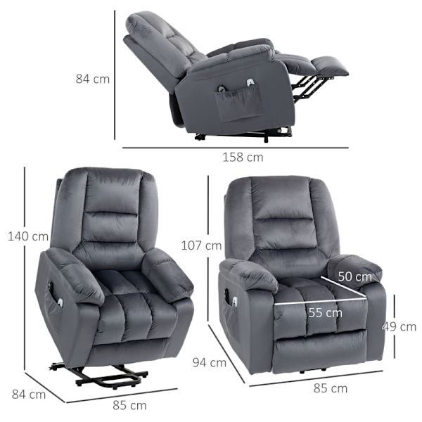 Rootz Elektrisk TV-stol med stå-op-støtte - Hvilestol - Liftstol - Ultimativ komfort - Blidt løft - Vibrerende massage - 85 cm x 94 cm x 107 cm - Fløj