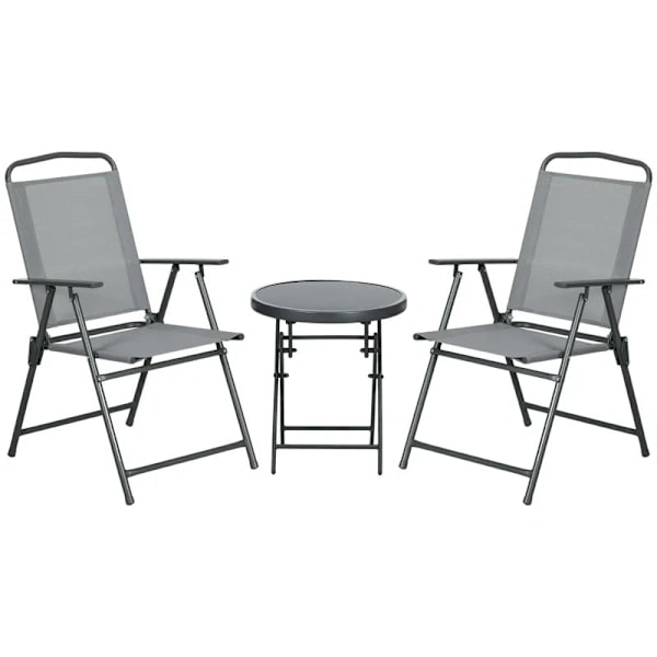 Rootz Udendørs Bistro Møbelsæt - Have Bistro Sæt - Foldebar Bistro Sæt - Hærdet glas - Mesh stof - Lysegrå - 53,5 cm x 64 cm x 93 cm