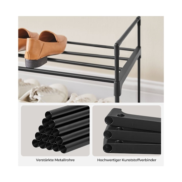 Rootz 3-lags skostativ - Stabelbar skoholder - Metalskohylde - Sort - 30 cm x 116 cm x 55 cm - Letvægts - Nem montering