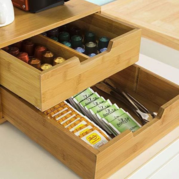 Rootz kaffemaskinställ & kaffekapselkapsel tepåsar Boxhållare Organizer med 2 lådor