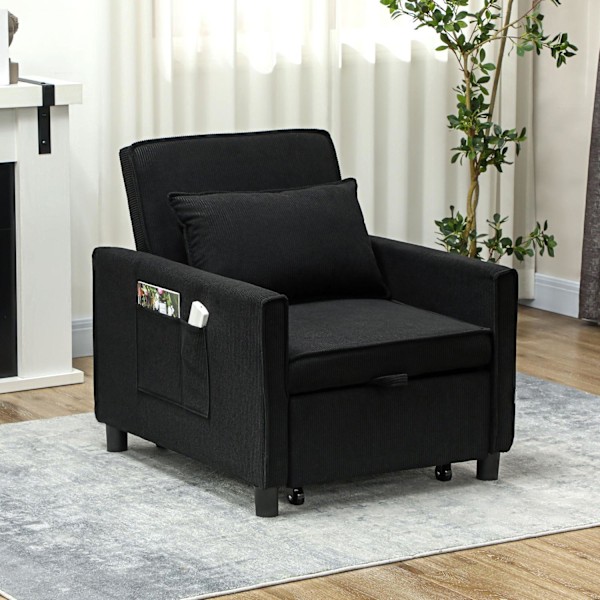 Rootz Justerbar sovende stol - Konvertibel loungestol - Rentliner seng - Komfort 3 position - 74W x 84d x 81H cm - Sort - 120 kg kapacitet