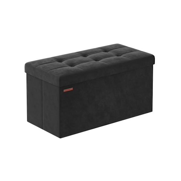 Rootz Velvet sædekiste - Opbevaring Ottoman - Polstret bænk - MDF konstruktion - 38cm x 76cm x 38cm - Blæk sort - 89L Kapacitet