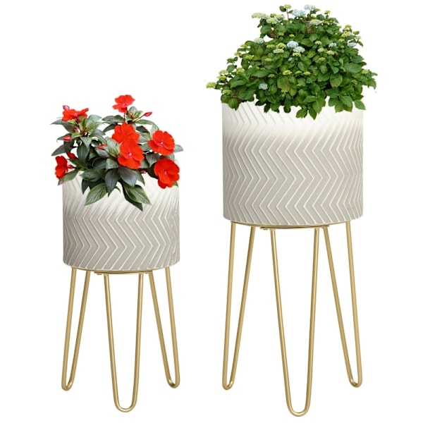 Rootz Set med 2 blomsterställ - Växtställ - Dekorativa växthållare - Metallram - Stabilitet - Unik bendesign - Enkel montering - Ø30 x 67H cm / Ø25 x
