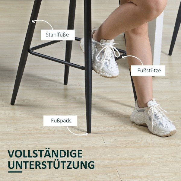 Rootz Barstolar Set med 2 - Kökspallar - Sammetstyg - Ergonomisk design - Robust stålstomme - Grön - 42cm x 47cm x 105cm