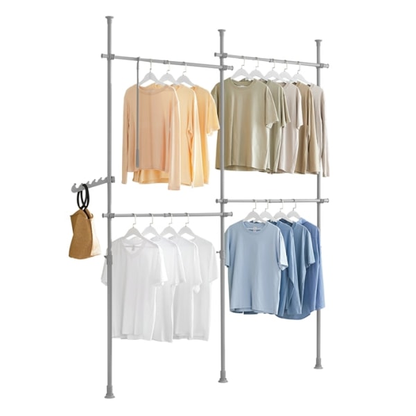 Rootz justerbar teleskopisk klädstång - Garderobshållare - Hyllsystem - Utrymmesbesparande design - Enkel montering - Variabel storlek 124-226cm x 200