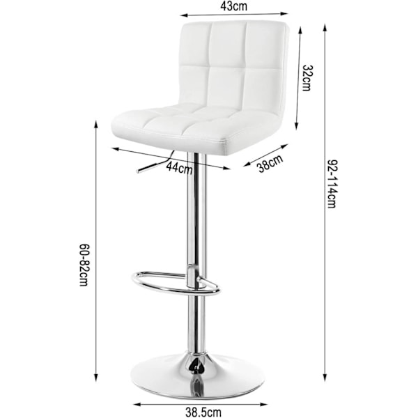 Rootz Barpall - Barstol i konstläder - Justerbar svängbar pall - Ergonomisk design - Stabil metallram - 44cm x 38cm x 92-114cm