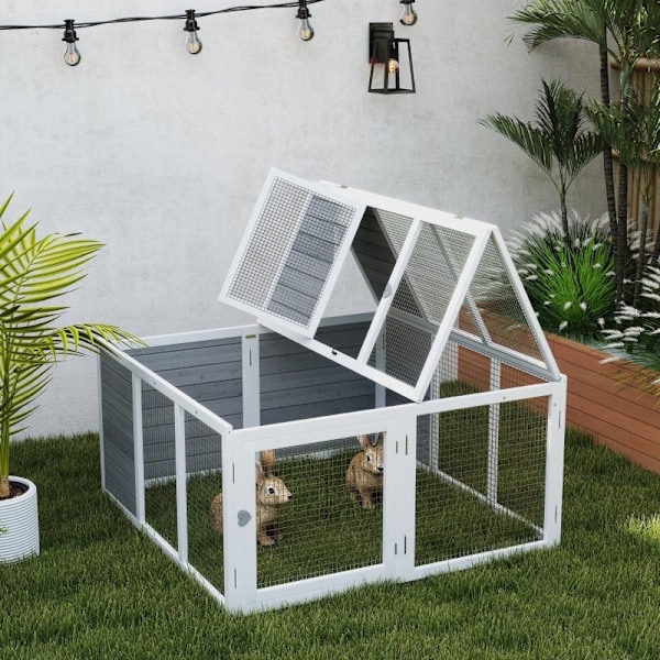Rootz Rabbit Hutch - Inhägnad för små djur - Kaninbur - Väderbeständigt skydd - 120cm x 120cm x 60cm