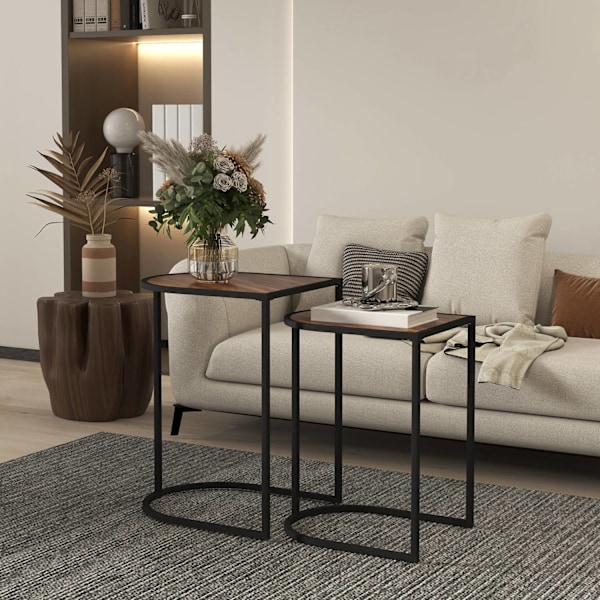 Rootz 2 -stykke sofabord sæt - sideborde - natkonsoller - metalramme - rumbesparende - 45x38x58 cm & 41x32x52cm