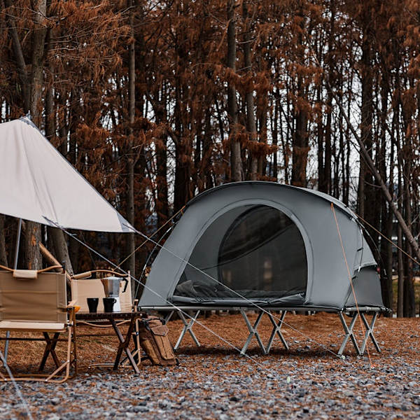 Rootz 4-i-1 campingteltsæt - Camp seng - Camping liggestol - Sovepose - Holdbar Oxford Nylon - Nem transport - Myggebeskyttelse - 194cm x 157cm x 145c