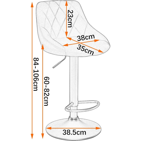 Rootz Velvet baarijakkara - Säädettävä työtuoli - Kääntyvä baarituoli - Mukava istuvuus - Helppo koota - Kestävä muotoilu - 35 cm x 38 cm x 84-106 cm
