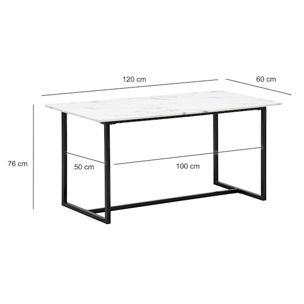 Rootz Moderne spisebord - Rektangulært bord - White Look Top - Seats 6 - Anti -Slip Design - 120 cm x 60 cm x 76 cm