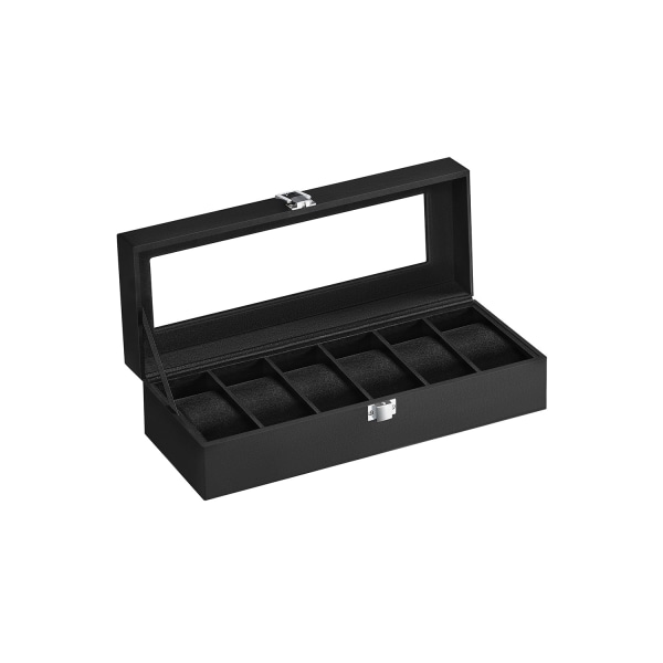 Rootz Watch Box Organizer - Smykkeopbevaringsetui - Vitrineskab - MDF-konstruktion - Fløjlsforing - PU-cover - Glaslåg - 11,2 cm x 30 cm x 8 cm