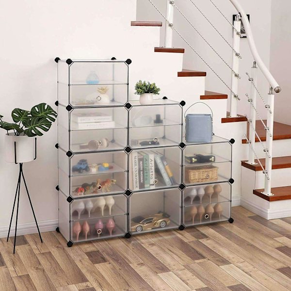 Rootz Skoskab Transparent - Opbevaringsskab - Transparent Hyldeskab - Skoskabe - 9 par sko - 123 x 31 x 93 cm