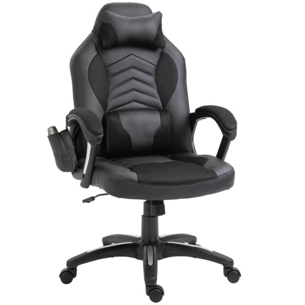 Rootz Massagestol - Kontorsstol - Gamingstol - Ergonomisk spelstol - Med värmefunktion - Svart - 68 x 69 x 108-117cm