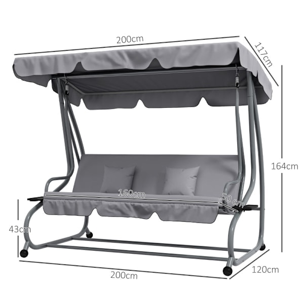 Rootz Hollywood Gynge - Havegynge - Verandagynge - 3-personers gynge - Cabriolet liggestol - Justerbar baldakin - 200 cm x 120 cm x 164 cm