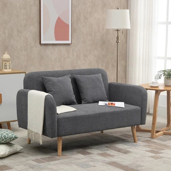 Rootz Dobbeltsofa - Polstring med hynder - Kompakt design - To-personers - Justerbar højde på fodstøtterne - Fløjlsagtig polyester - Gummitræ - Skum -