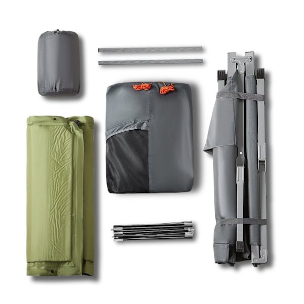 Rootz 4-i-1 campingtältsats - Campsäng - Campingsäng - Sovsäck - Slitstark Oxford-nylon - Enkel transport - Myggskydd - 194cm x 147cm x 87cm