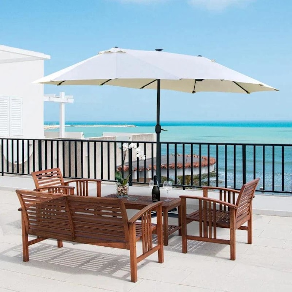 Rootz Dobbeltsidet Parasol - Parasol - Parasol - Med LED solcellelys - Cremehvid - 440 x 260 cm
