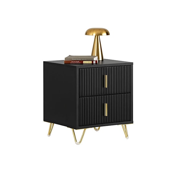 Rootz Moderne sengebord med 2 skuffer - Sofabord - Sidebord - Ridsefaste gulvbeskyttere - Elegant sort og guld design - Nem montering - 40cm x 47cm x