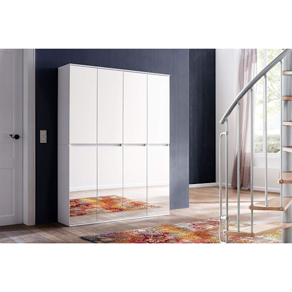 Rootz Wardrobe with Mirror - Closet - Storage Cabinet - Armoire - Clothes Organizer - Dressing Unit - White Melamine - 148 x 191 x 34 cm