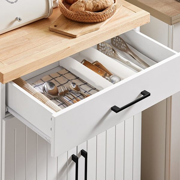 Rootz köksvagn - Serveringsvagn - Mobil köksö - Reptålig topp av gummiträ - Justerbara hyllor - Lätt rörlighet med låsbara hjul - 74,5 cm x 91 cm x 45