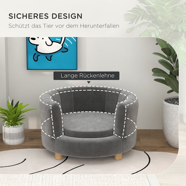 Rootz Pet Bäddsoffa - Hundsoffa - Liten hund- och kattsäng - Flanell Mjukt överdrag - Träben - Fuktsäkert - Avtagbart tvättbart överdrag - Grå - 65cm